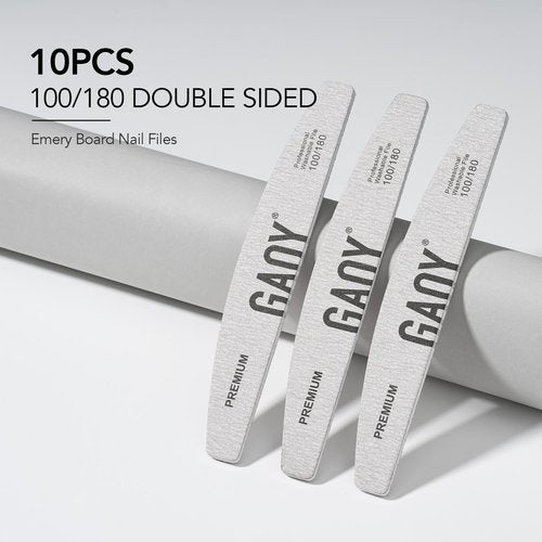 GAOY Nail File, 10Pcs Professional 100/180 Grit Half-Moon Shaped Double Sides Washable Emery Boards Manicure Tools for Acrylic and Gel Nails