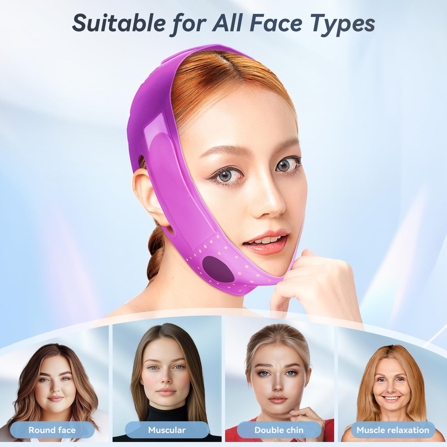 ONLUKY V-Line Face Lifting Mask, Double Chin Reducer Chin Support Strap Face Mask (Purple)