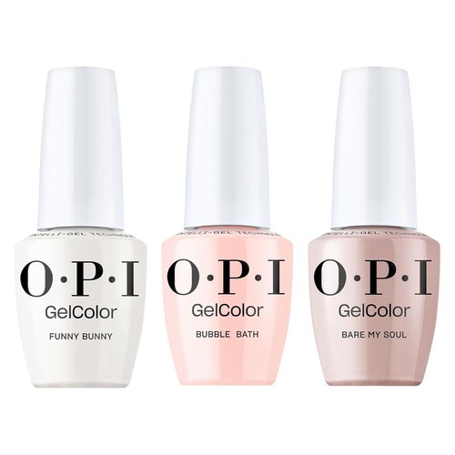 OPI GelColor Gel Nail Polish Trio - Iconic Sheer Nude Shades | Funny Bunny, Soft White + Bubble Bath, Nude Pink + Bare My Soul, Soft Beige Crème