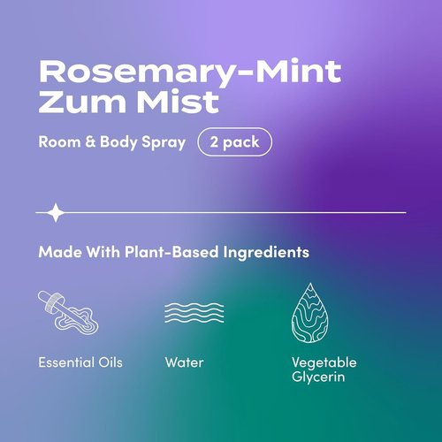 Indigo Wild Zum Mist Room & Body Spray - Aromatherapy Essential Oil - Rosemary-Mint Scent | 4 fl oz (2 Pack)
