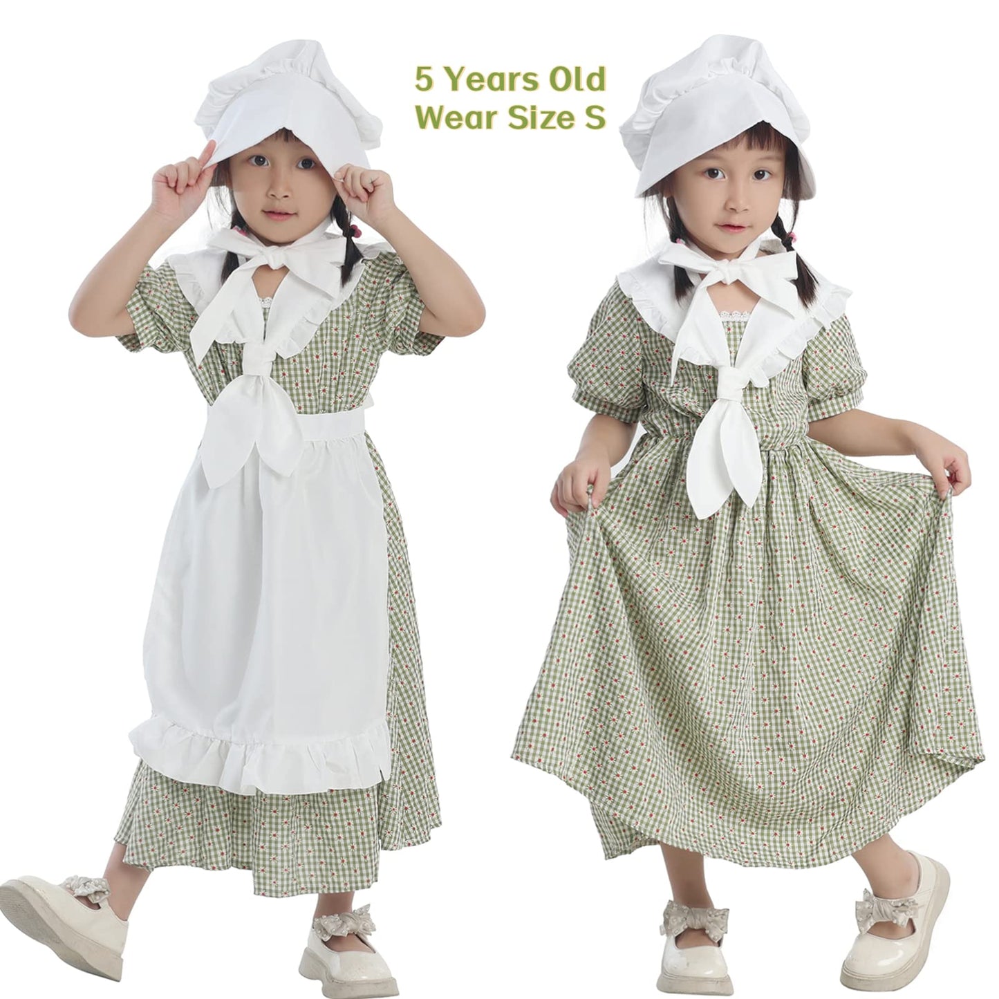 NSPSTT Pioneer Girl Prairie Dress Colonial Dress Girls Costume Green, L