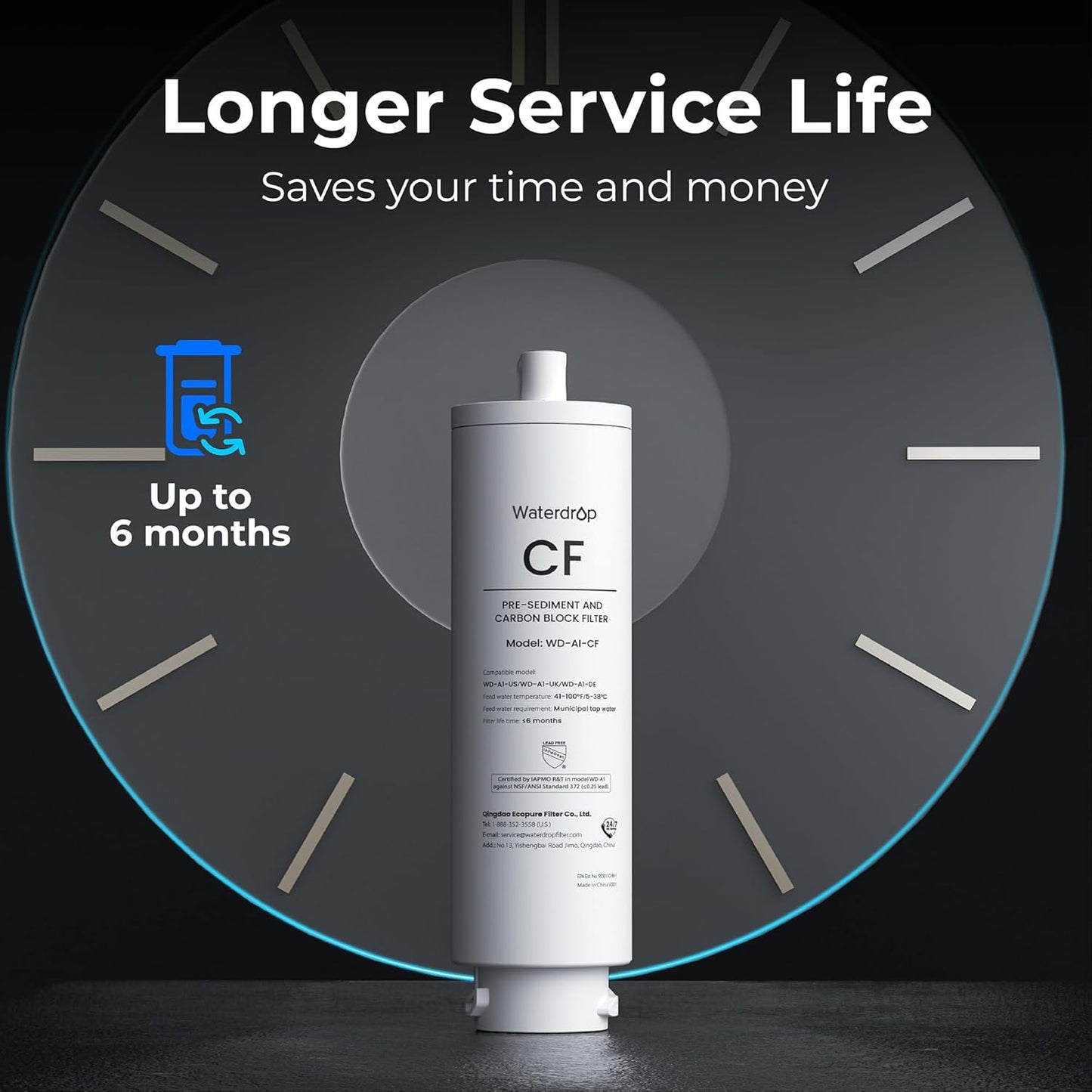 Waterdrop A1-CF Filter - Replacement for A1 Countertop Reverse Osmosis Dispenser | 6-Month Lifespan
