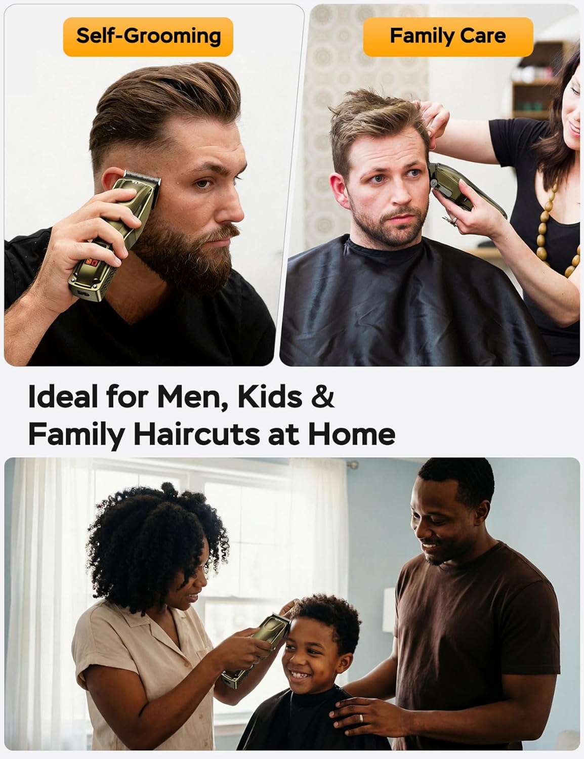 Skiennix Hair Clippers - Cordless & Corded Barber Clipper with 5Hrs Runtime, 7000RPM Motor | Waterproof Gold Cutting Kit