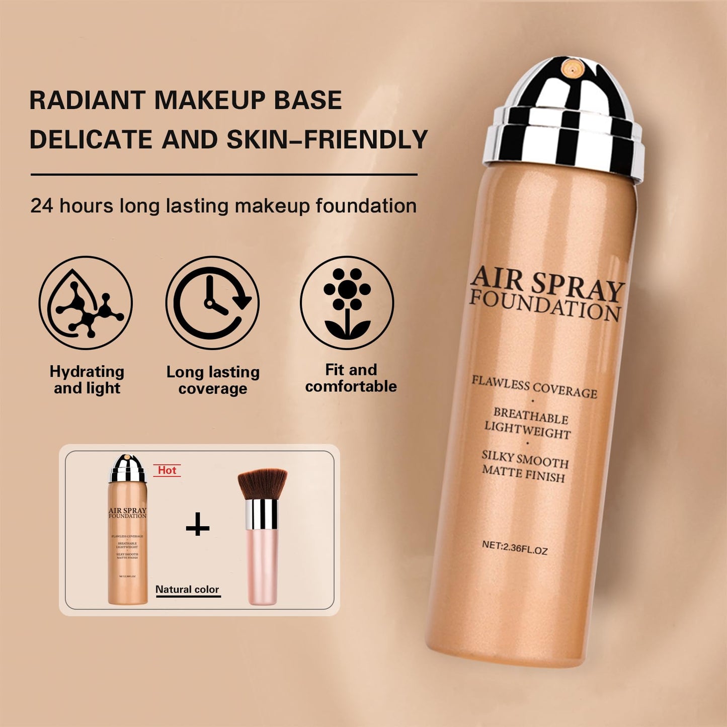 QIUFSSE Airbrush Makeup Foundation for Mature Skin Magic Minerals Lightweight Air Makeup Airbrush Makeup Setting Spray for Smooth Radiant Finish（03# Nude Color）