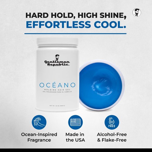 Gentlemen Republic Oceano Men's Hair Gel - 64oz Strong Hold & High Shine, Alcohol-Free Formula