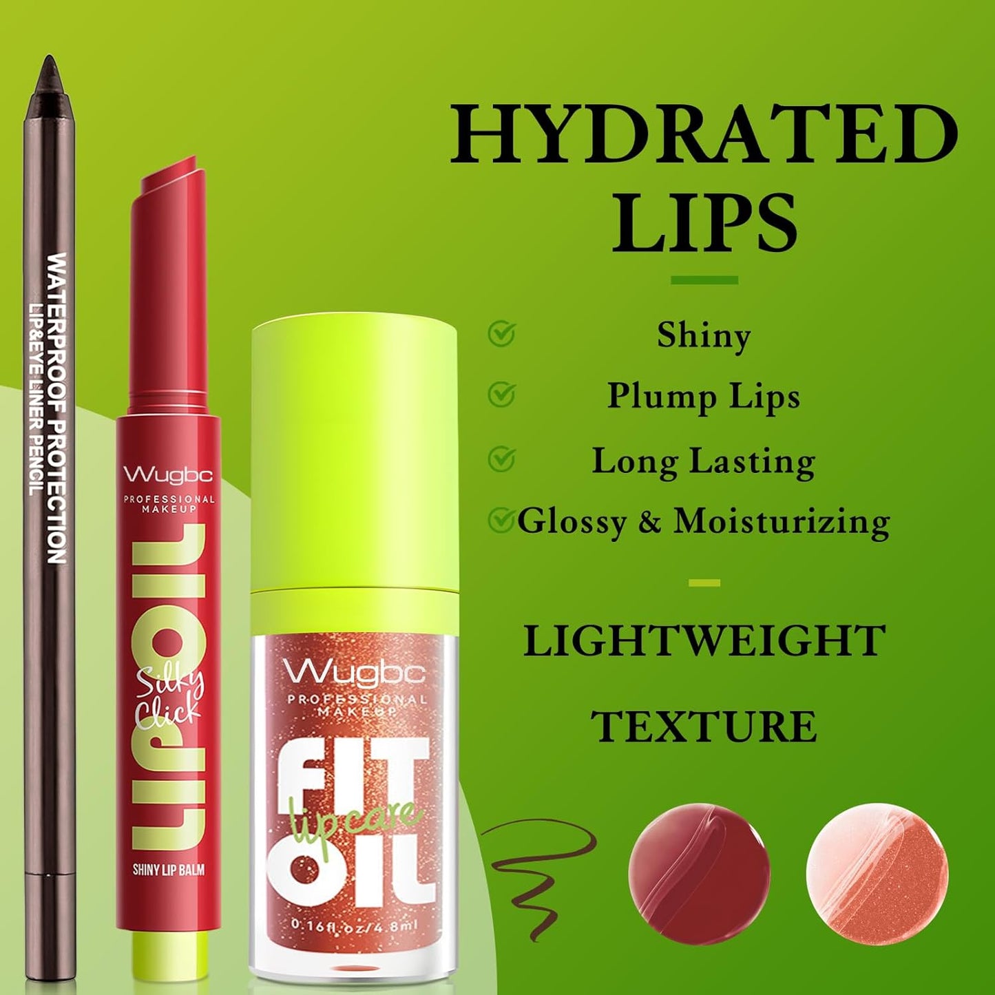Skiennix Brown Lip Liner & Glitter Lip Gloss Oil - Hydrating Tinted Lip Balm Set for Women