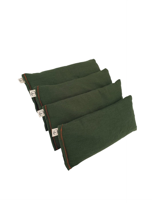 Peacegoods Pack of (4) Unscented Flax Eye Pillows - 8.5 x 4 Soft Cotton Flannel - Soothing & Relaxing - Weighted for Yoga Massage Sleep Bulk - Green Olive
