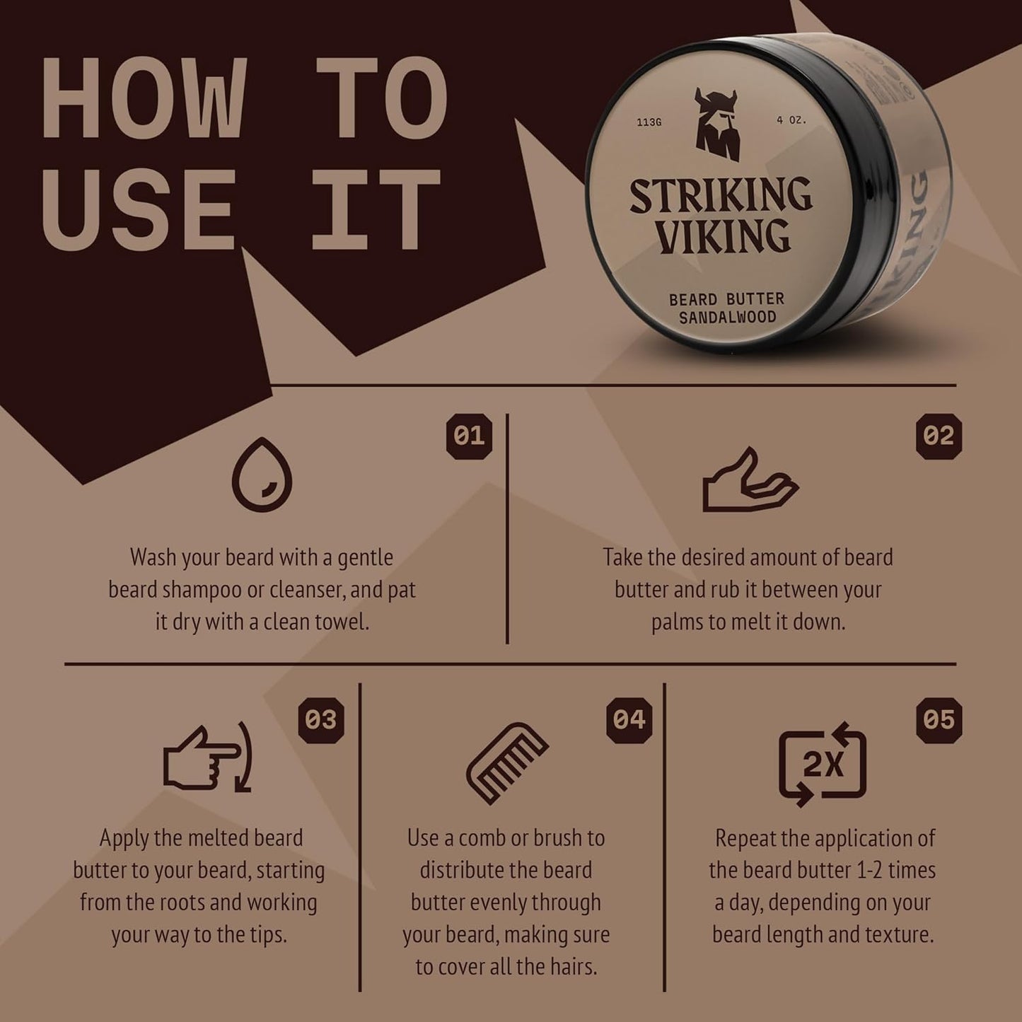 Striking Viking Sandalwood Beard Softener - Non-Greasy Cream for Hydrated, Refreshing Beards (4oz)