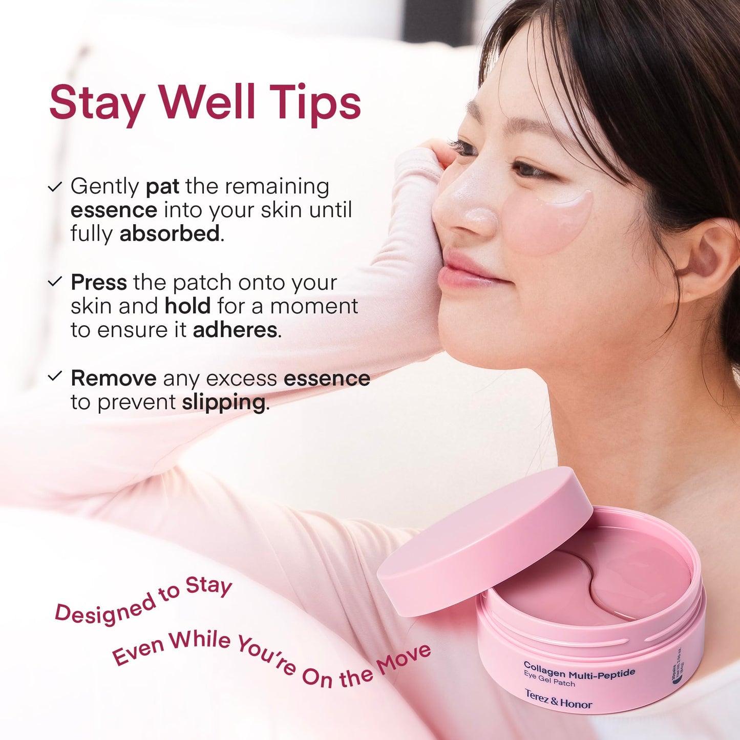 Terez & Honor Under Eye Patches for Dark Circles - 60 Korean Hydrogel Masks for Puffiness, Bags, Wrinkle with Caffeine, Hyaluronic Acid, Niacinamide - Undereye Hydrating & Cooling, Vegan, No Fragrance