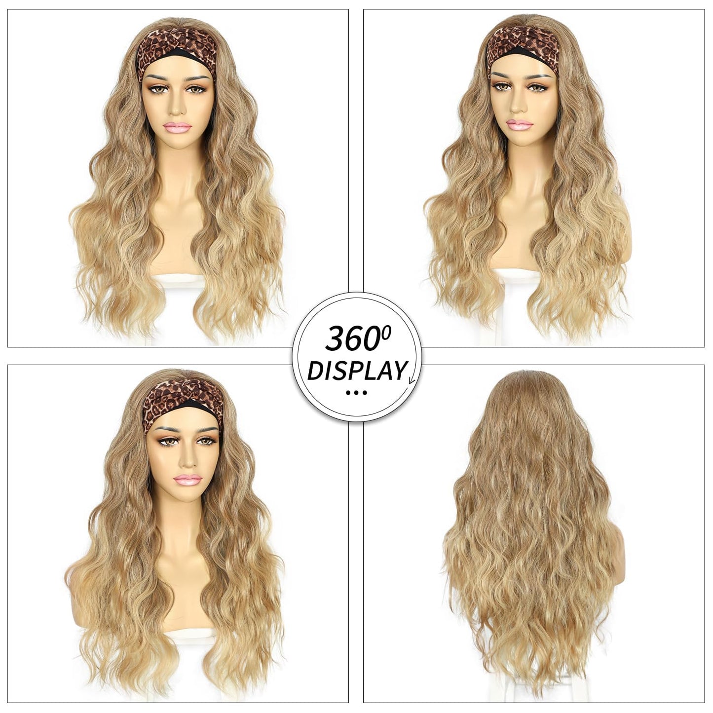 SAPPHIREWIGS Headband Wig Body Loose Wavy Wigs for Black Women Brown Wig with Ash Blonde Tips Long Curly Wig Glueless Synthetic Wig Heat Resistant 26inch