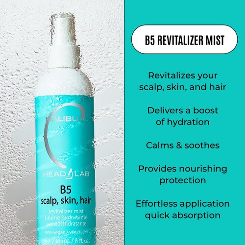 Malibu C Hard Water Wellness Hair Remedy | B5 Scalp Revitalizer Mist - Restore Moisture & Protect Sensitive Scalp (3 Packets + 8 oz)