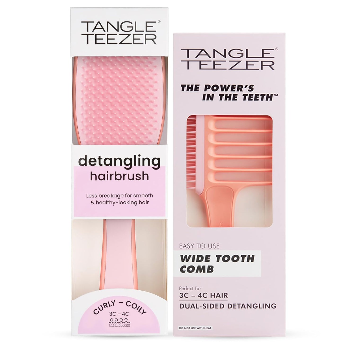 Tangle Teezer Curly Hair Detangling Duo - Ultimate Detangler Brush & Wide Tooth Comb for 3C to 4C Hair