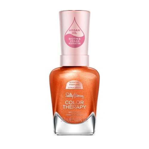 Sally Hansen Color Therapy Scented Nail Polish | Biotin, Argan Oil, Long Lasting, Healthy Nails, Nail Strengenther, Opaque | 293 Zest Intentions, Citrus Spritz| Bright Burnt Orange Nail Color