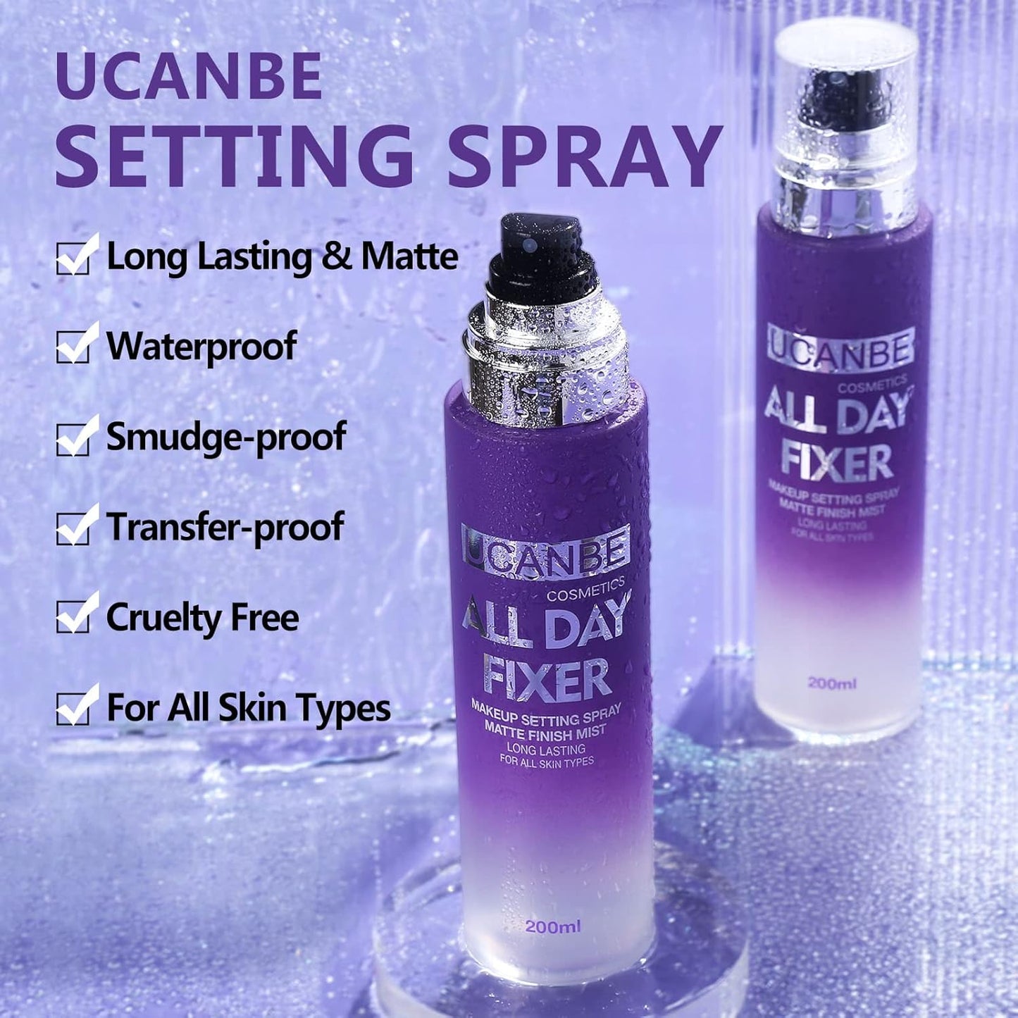 UCANBEMAKEUP Long Lasting Makeup Setting Spray Kit - Hydrating Matte Finish Mist & Travel Size 6.76 Fl Oz