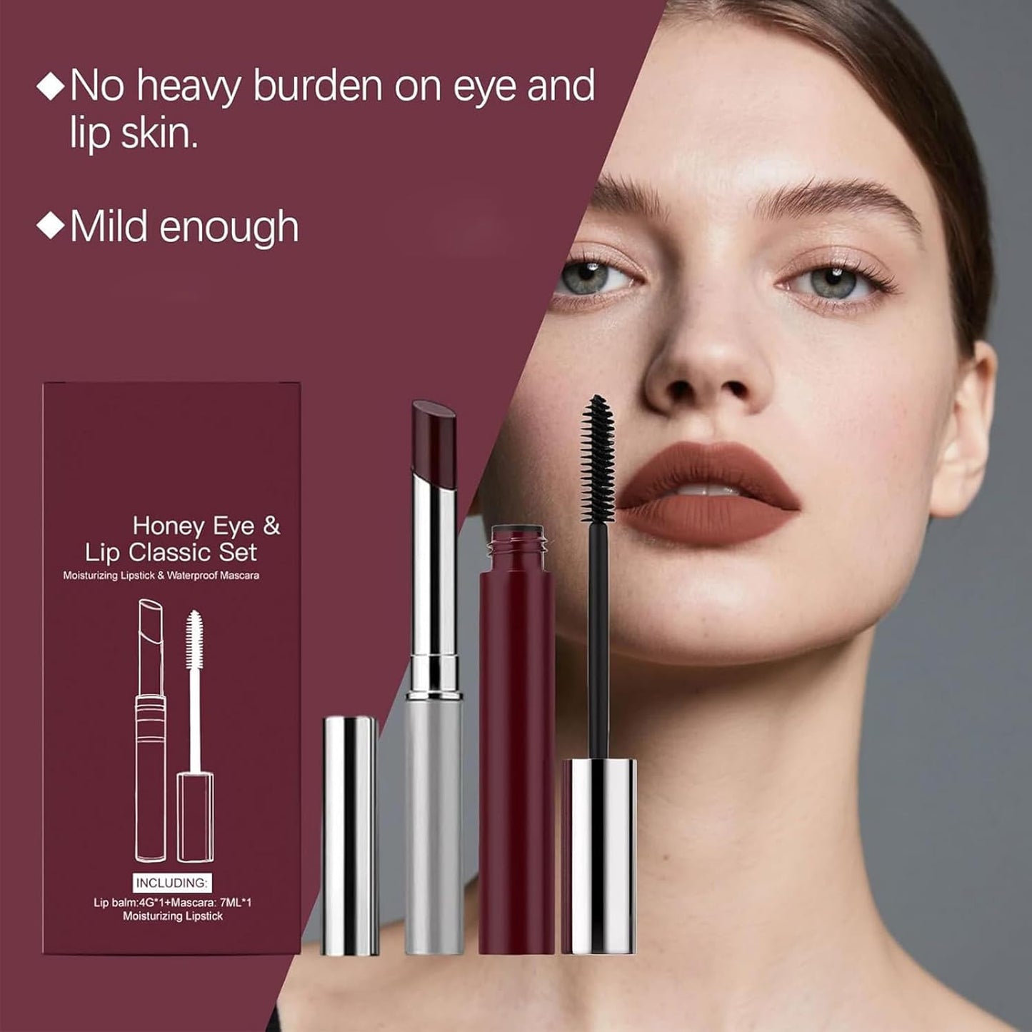 Honey | Lip & Eye Bundle Set - Almost Lipstick Honey + High Impact Mascara, Black Tinted Balm, Hydrating Finish