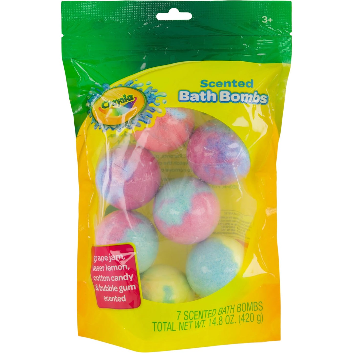 Crayola Colorful Scented Bath Bombs for Kids, Color You Bath Non-Toxic Bathbomb Fizzies for Boys Girls Holiday Stocking Stuffer, Grape Jam, Laser Lemon, Cotton Candy, & Bubble Gum Scents
