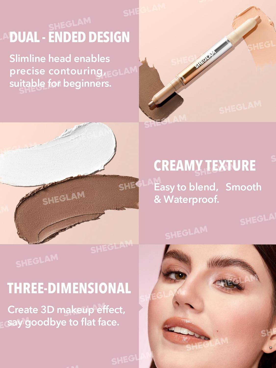 SheGlam Fine Line 2-In-1 Nose Contour & Highlight Pen - Long Lasting Waterproof Cream Bronzer & Highlighter in Umber