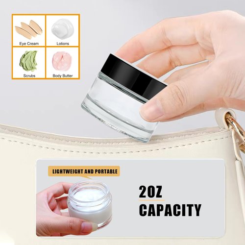 48 Pcs Clear Glass Jars with Black Lids,2 oz Empty Small Glass Jars with Inner Liners,Round Travel Size Sample Containers Mini Jelly Jars for Lotion,Cosmetic,Cream