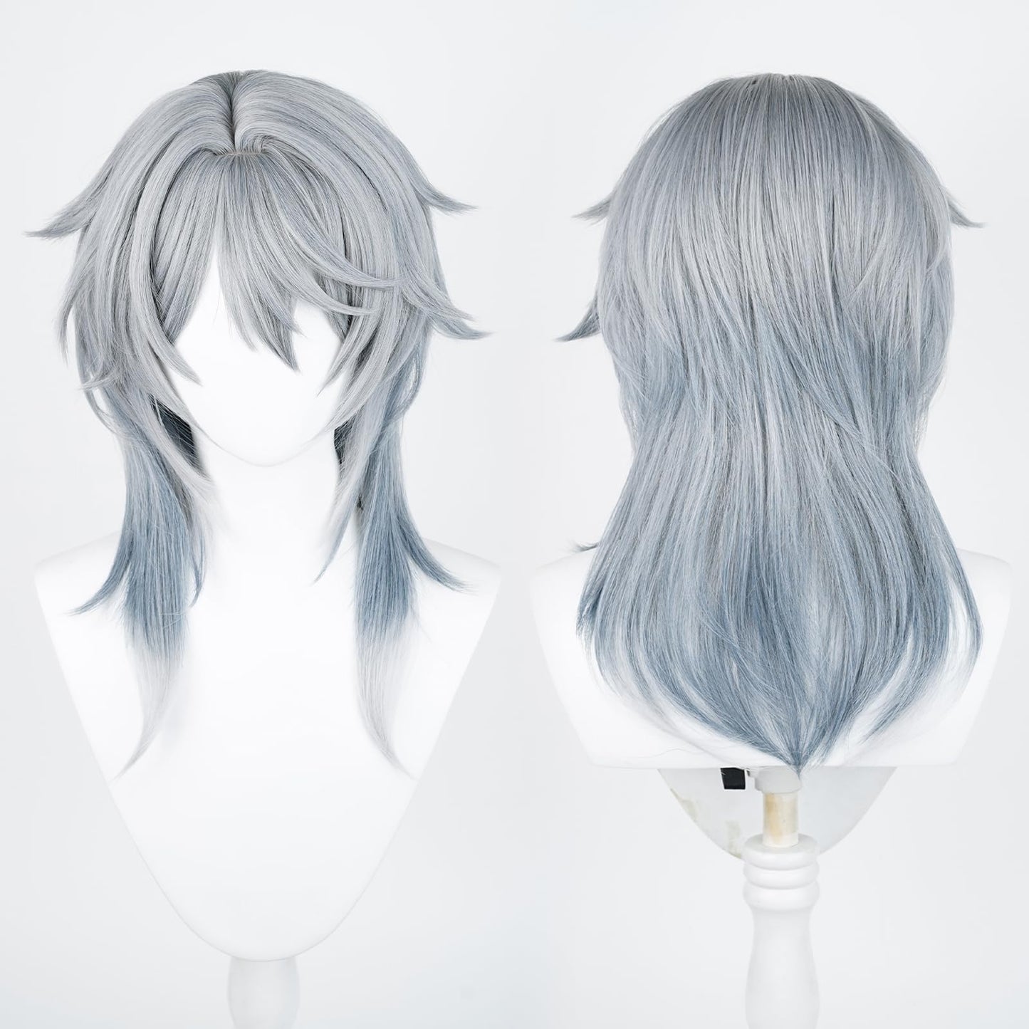 XiongXiongLe Honkai Star Rail Sunday Wig Middle Long Straight Grey Gradient Blue Hair Wigs for Adult Men Cos Anime Game Party Halloween Christmas Comic(Sunday)