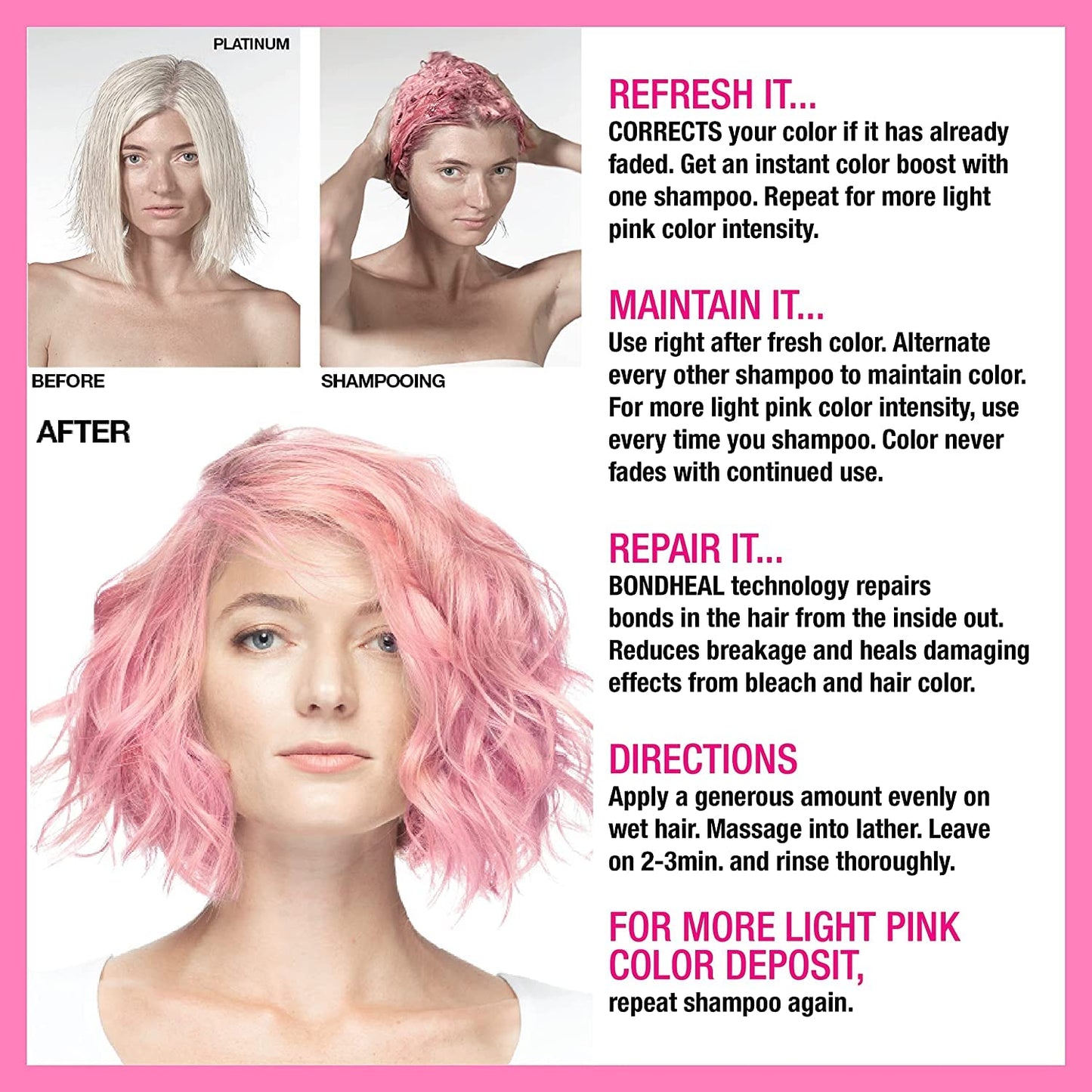 Light Pink Color Depositing Shampoo Semi Permanent Hair Color with BondHeal Bond Rebuilder - Light Pink Hair Dye, 6.4 oz