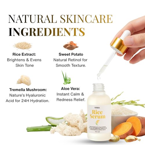 NIMBA Rice Serum for Glass Skin - Premium Anti-Aging Face Serum with Tremella & Sweet Potato Extract | Deep Hydration & Skin Barrier Support