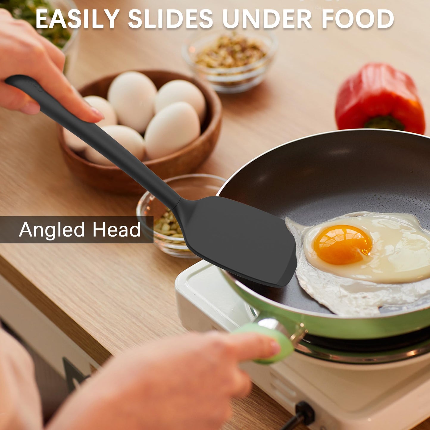 Coukre 2 Pack Silicone Spatula Set, High Heat Resistant, BPA Free Kitchen Spatula, Solid & Slotted Turner for Non-Stick Pans, Sautéing, and Flipping (2, AquaGreen)