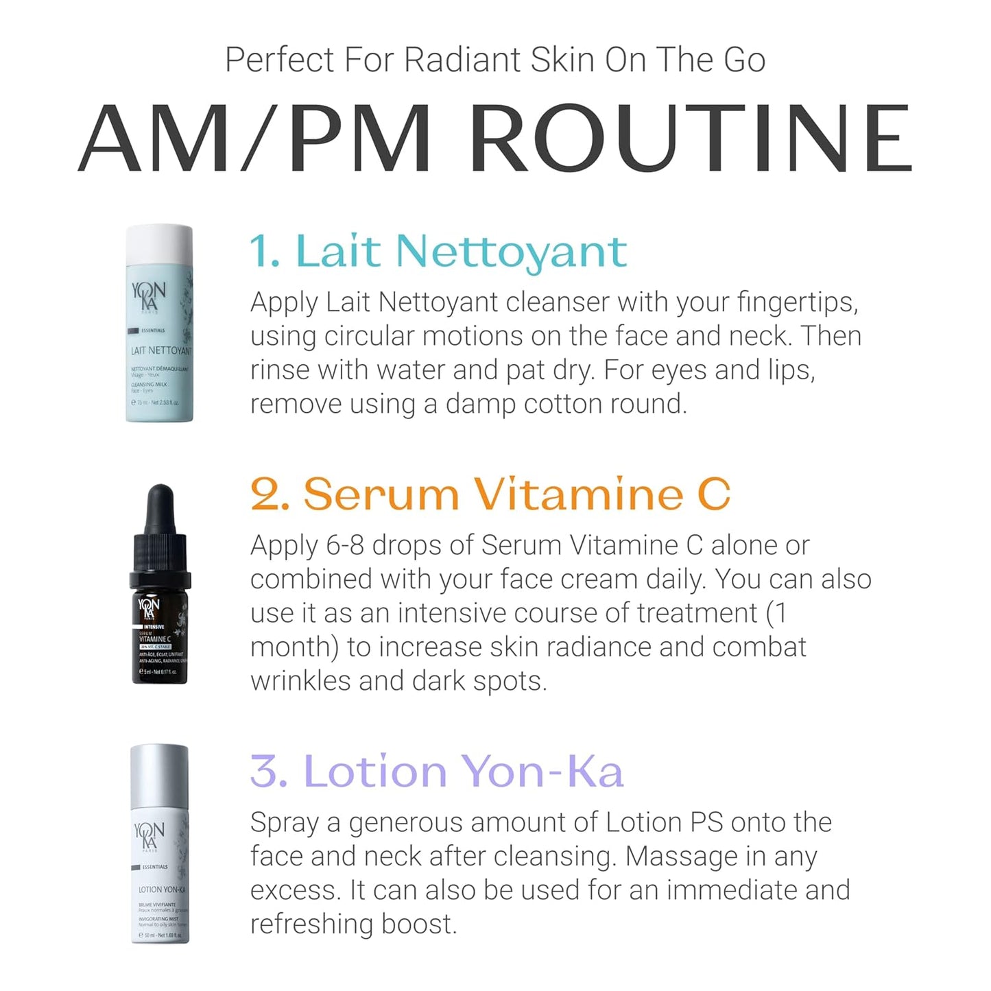 Yon-Ka Vitamin C Travel Set - Gentle Face Milk Cleanser, Toner & Serum | Revitalize Dry or Sensitive Skin | 3-Piece Kit