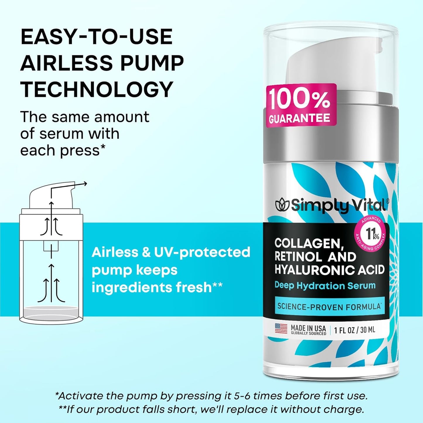 SimplyVital Collagen Serum - Anti-Aging Retinol & Hyaluronic Acid Moisturizer - Deep Hydration for Face & Neck, 1 fl. oz