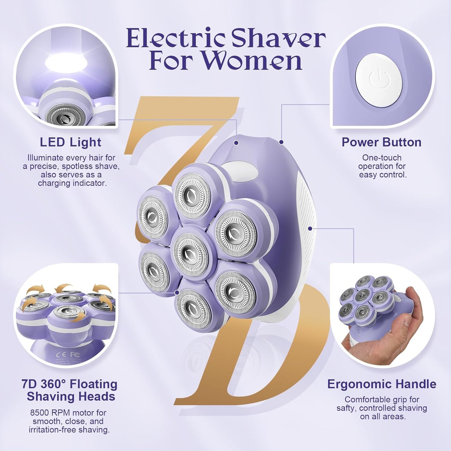 Skiennix Electric Razor for Women - 7D Fast & Painless Full-Body Shaver for Silky Skin | Waterproof & Travel-Friendly