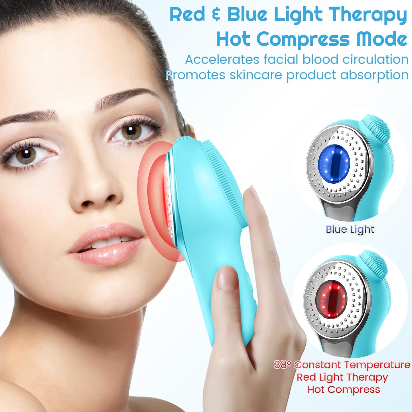 Landmore Silicone Face Scrubber, Waterproof Facial Cleansing Brush with Red Light Thermal Massage, Electric Face Scrubber with Nose Scrubber Exfoliator for Women/Men Deep Cleansing, Power Exfoliating