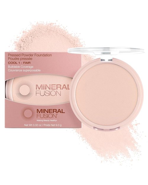 Mineral Fusion Pressed Powder Foundation - Matte Finish for Fair Skin with Pink Undertones | Age-Defying, Talc-Free, Vegan (Cool 1)