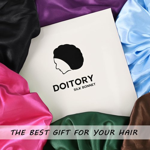 Doitory Satin Silk Bonnet for Sleeping, Double Layer Silk Sleep Cap for Men & Women, Soft Satin Lined Bonnet for Natural & Curly Hair(Dark Green)