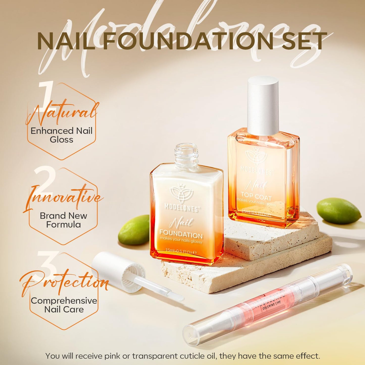 modelones Nail Strengthener Clear Gel Top Coat Nail Polish Cuticle Oil Pen Milky White Nail Repair for Damaged Nails Care Kit for Women 15 ml Ridge Filler for Growth