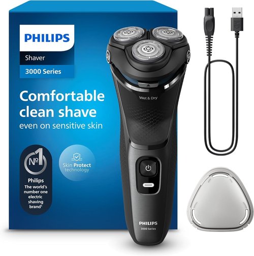 Philips Shaver for Men Series 3000 - Rechargeable Wet/Dry Electric Razor in Modern Steel Metallic