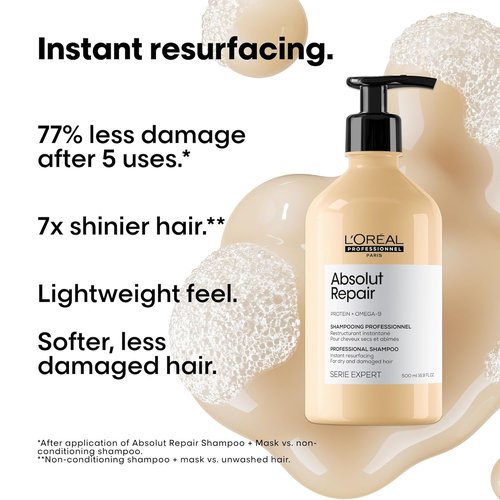 L'Oreal Professionnel Paris Absolut Repair Shampoo - Nourishing Protein Formula for Dry, Damaged Hair