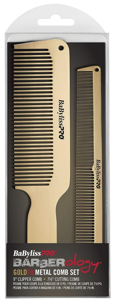 BaBylissPRO GoldFX Metal Comb - Durable Barber Tool for Precision Styling and Grooming