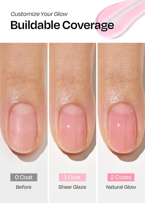 ohora Natural Glow Water Syrup Nail Strengthener (Peach) - Tinted Nail Hardener for Brittle, Damaged Nails, Quick-Dry Glossy Finish, Nail Repair & Growth, 15 mL