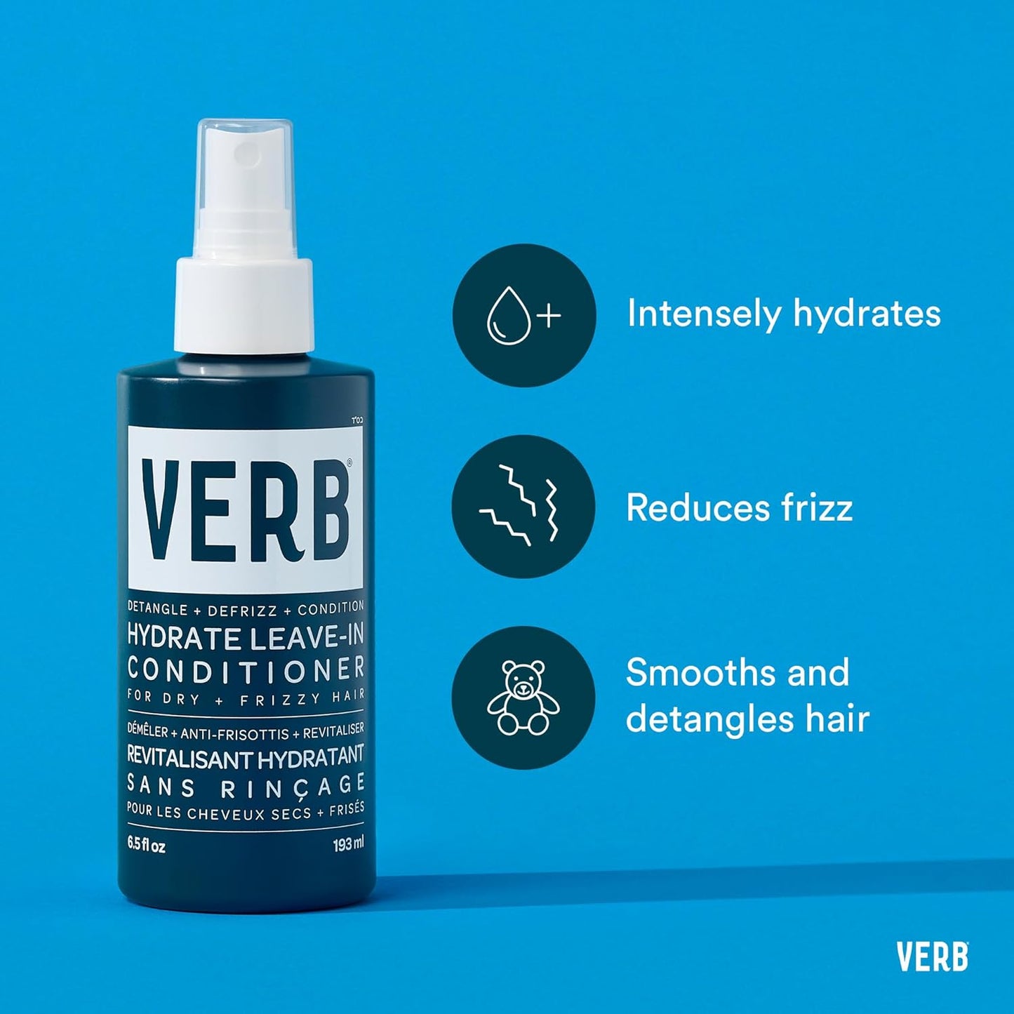 VERB Hydrate Leave-In Conditioner, 6.5 fl oz – Nourish Dry + Frizzy Hair - Smooth + Detangle - Amber + Warm Jasmine Scent