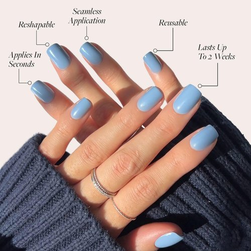 Glamnetic Press On Nails - Cashmere Blue | Salon Quality Opaque Short Squoval Nails | 30 Nail Kit in 15 Sizes