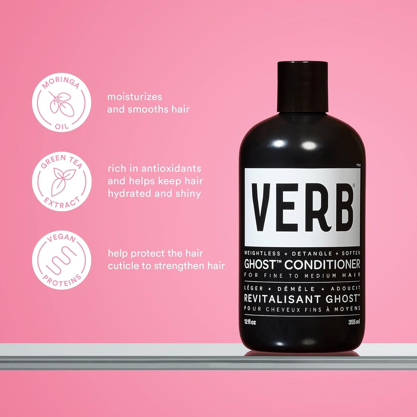 VERB Ghost Shampoo & Conditioner Duo Set - Moringa Oil Infusion for Cleansing & Moisturizing Fine Hair - Vegan & Sulfate-Free
