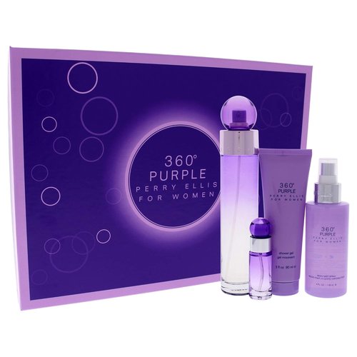 Perry Ellis 360 Purple Women's Fragrance Gift Set - EDP Spray, Mini Spray, Body Mist & Shower Gel
