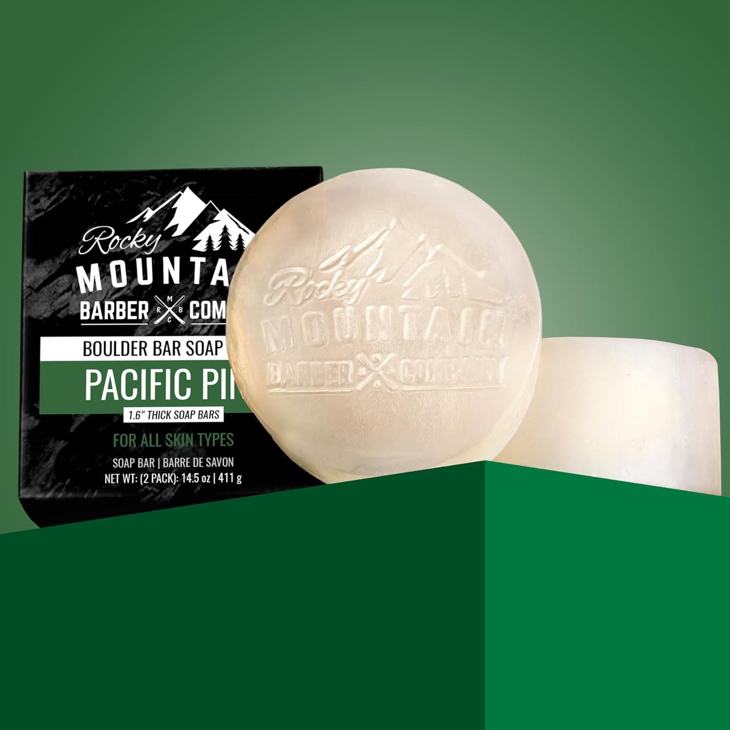 Skiennix Men’s All-in-One Shampoo & Body Soap Bars - Extra Thick Glycerin - Pacific Pine Scent - 14.5 oz (2 Bars)