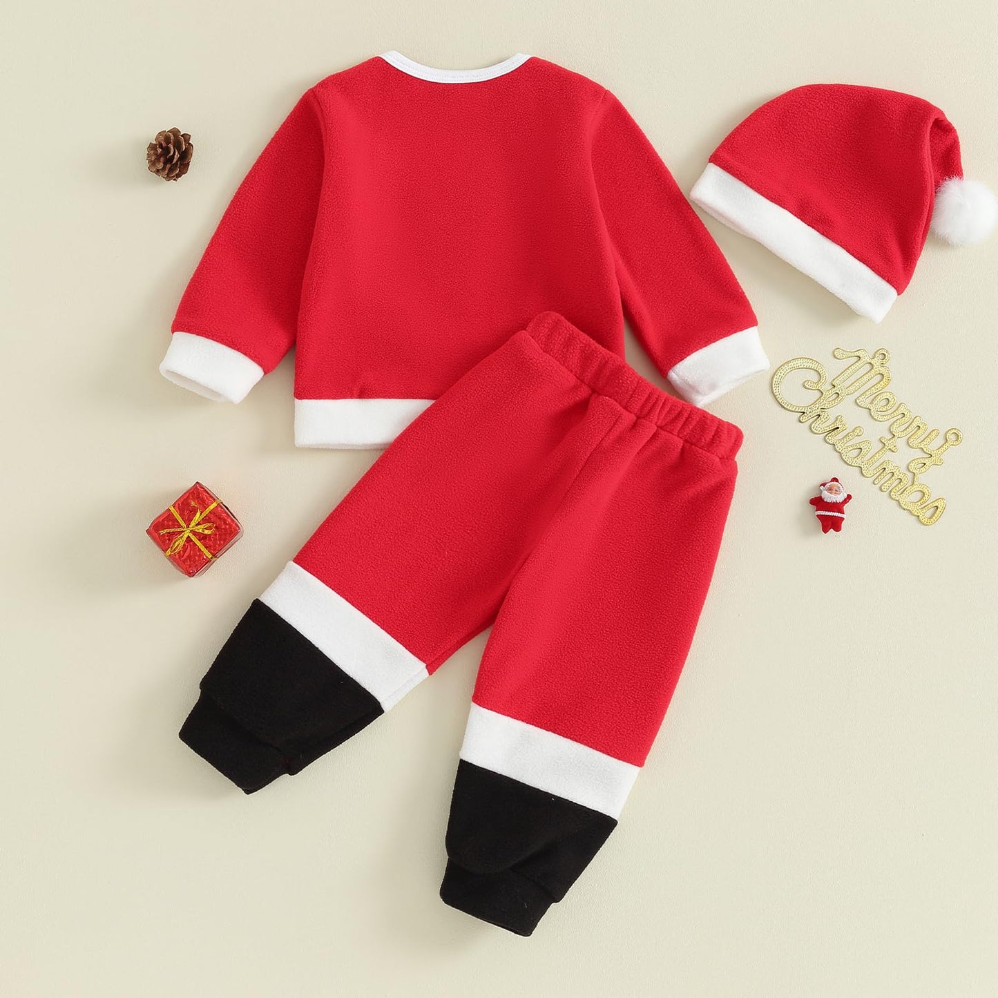 Emmababy Santa Costume Infant Baby Boy Velvet Outfit Toddler Girls Christmas Outfit Button Down Plush Jacket Coat Pants Hat(Santa Costume,2-3 Years)