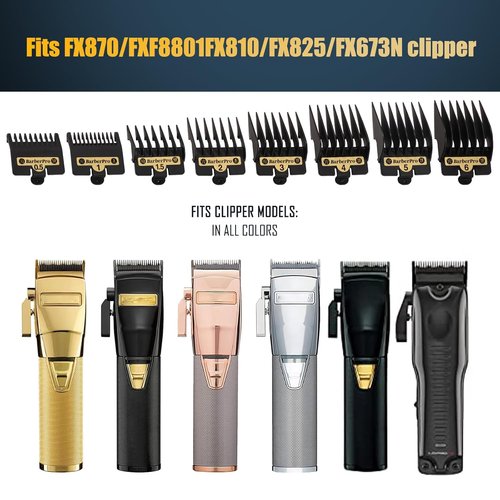 BaByliss Premium Clipper Guards - 8-Pack Replacement Guards for FX825, FX870, FX880 & FX673 - Black
