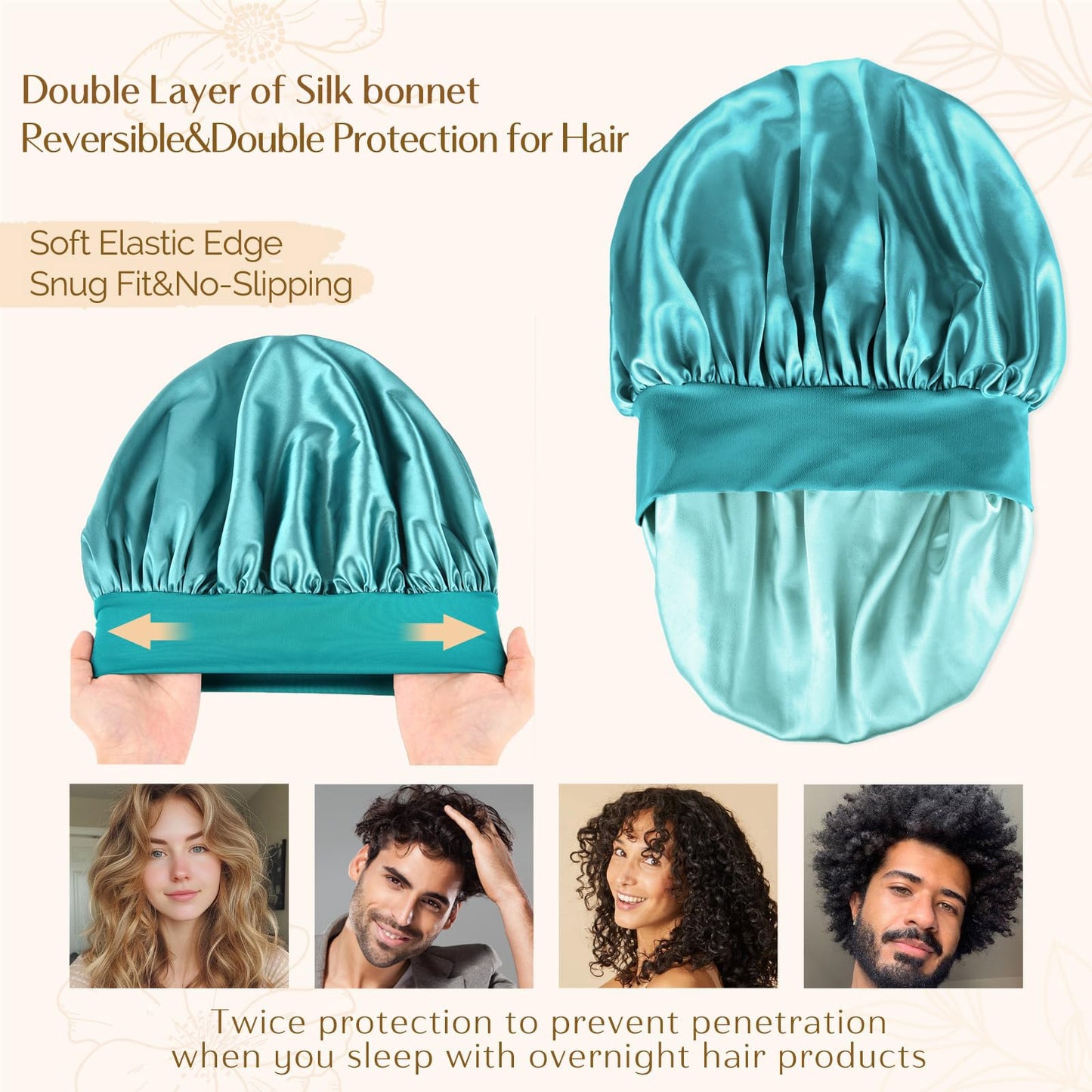 YANIBEST Silk Bonnet for Men Women Hair Bonnet for Sleeping Double Layer Satin Bonnet for Natural Curly Hair Unisex Sleep Cap, Blue
