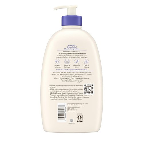 Aveeno Stress Relief Body Lotion - Calming Lavender & Oat Formula for Sensitive Skin | 33 fl. oz, 48-Hour Hydration