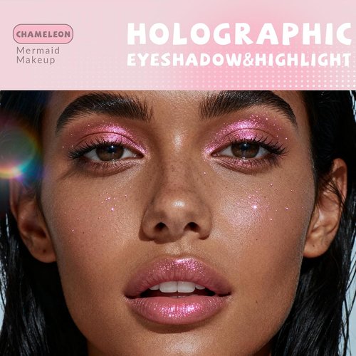 HOSAILY Holographic Duochrome Pink Glitter Eyeshadow Palette - Color Shift Metallic Shimmer & Highlighter