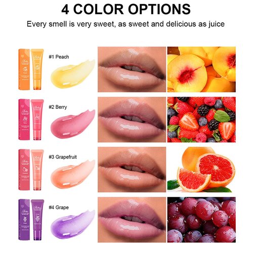 Lip Glowy Balm,4 Pack Fruit Glowy Lip Balm,Vitamin E Lip Glowy Balm Set Reduce Lip Lines, Enhance Lip Color,Moisturizing & Plump Quickly Replenishing Moisture and Relieving Dry Lips