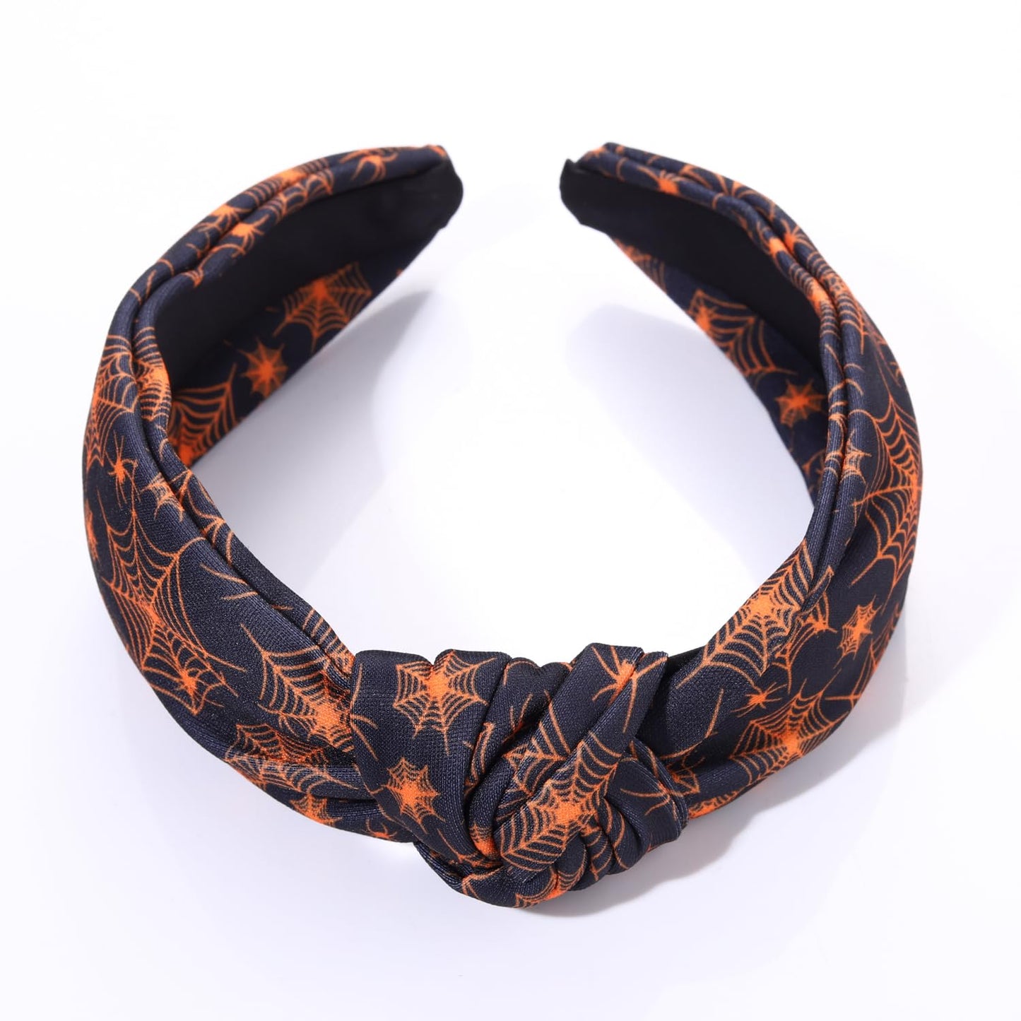 ZITULRY Halloween Knotted Headbands for Women Spider Web Printed Wide Top Knot Hairband Party Decoration