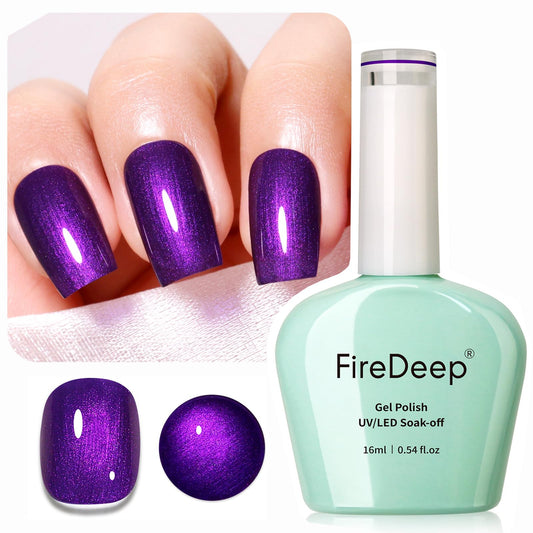 Firedeep Glitter Purple Gel Nail Polish 16ML Big Bottles Pearl Purple Metal Pearl Effect UV/LED Soak Off Gel Polish for Nail Art Manicure DIY 1Pcs